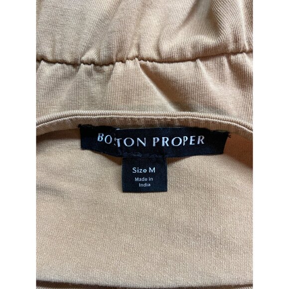 Boston Proper Peplum Wrap Top M Tan Lace-Trim V Neck Boho Chic Cottagecore - Picture 4 of 9